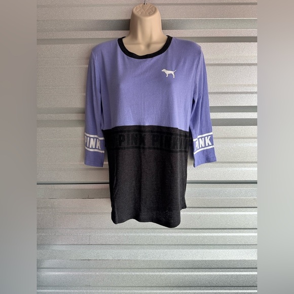 Victoria’s Secret PINK! Purple and Gray Quarter Sleeve Tee Shirt Size XS NWT - Picture 2 of 11